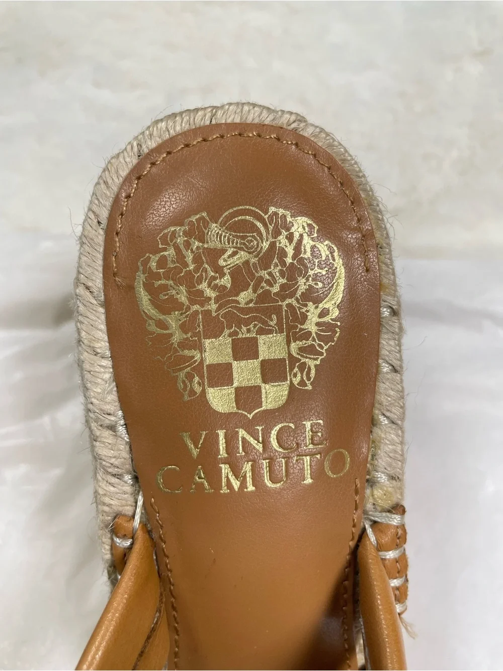 NWOB Vince Camuto Cognac Leather Multi-Strap Espadrille Wedge Size 7